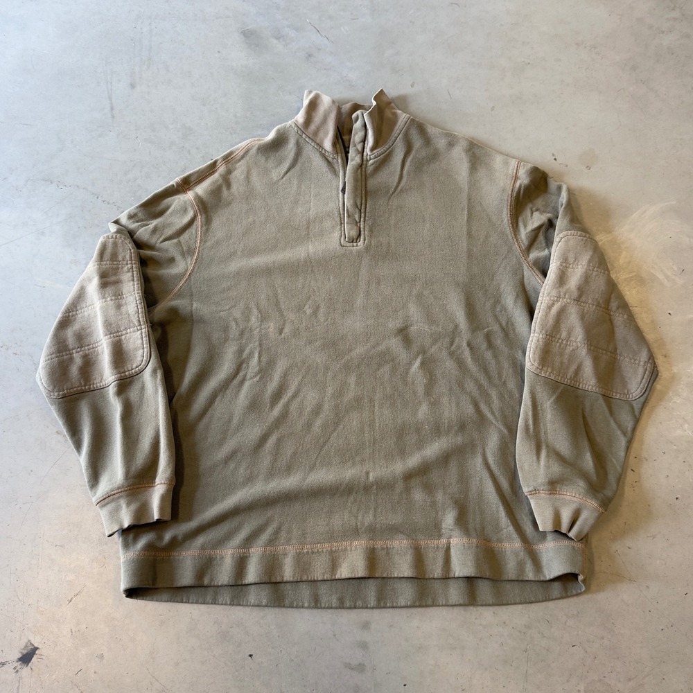 Gander Mountain Mens Large 1/4 Zip Pullover Sweatshirt Brown Elbow Patches